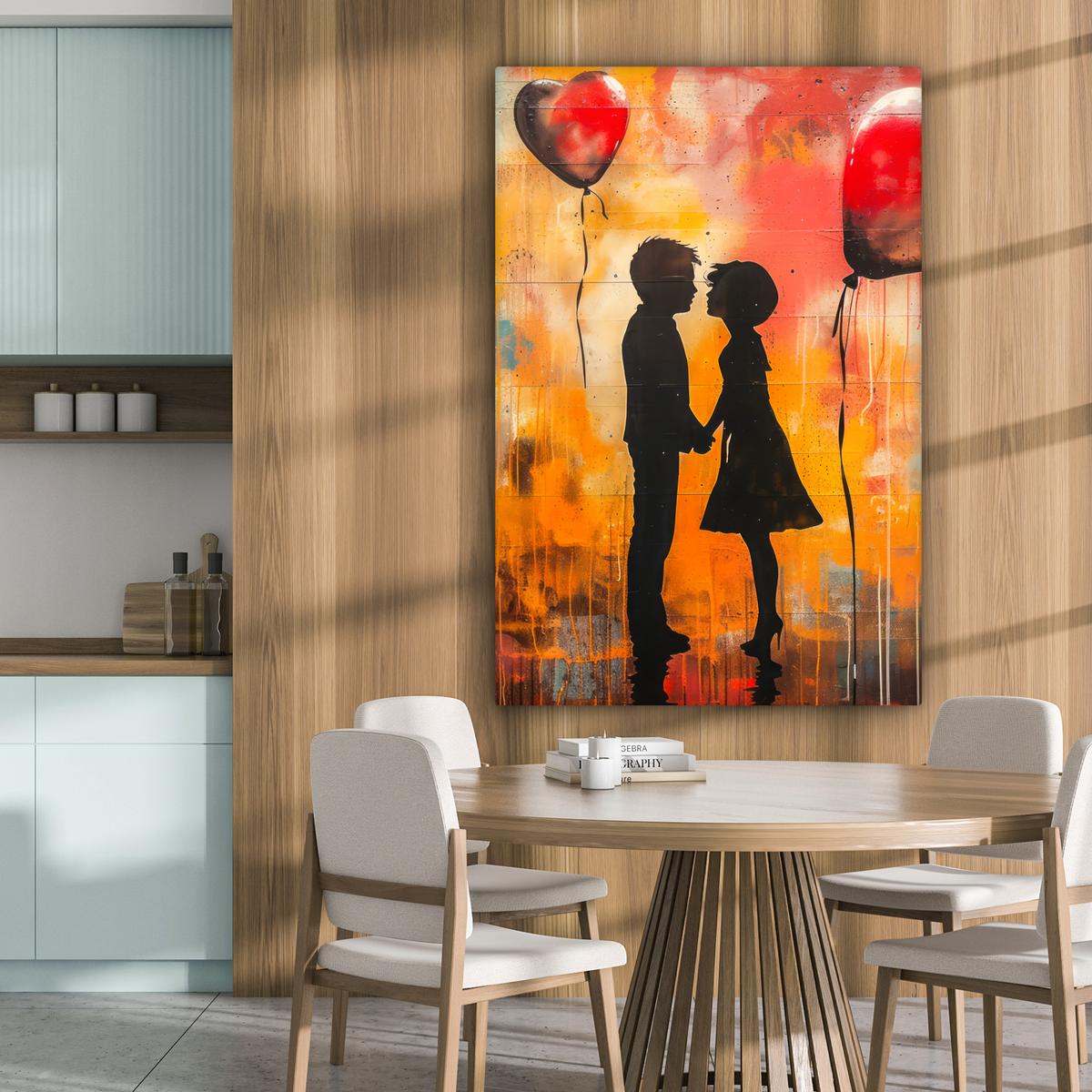 LEINWANDBILD Straßenkunst - Liebe - Graffiti - Kunst - Banksy Deko XXL 80x120 cm - Orange, Textil (80/120cm) - MuchoWow