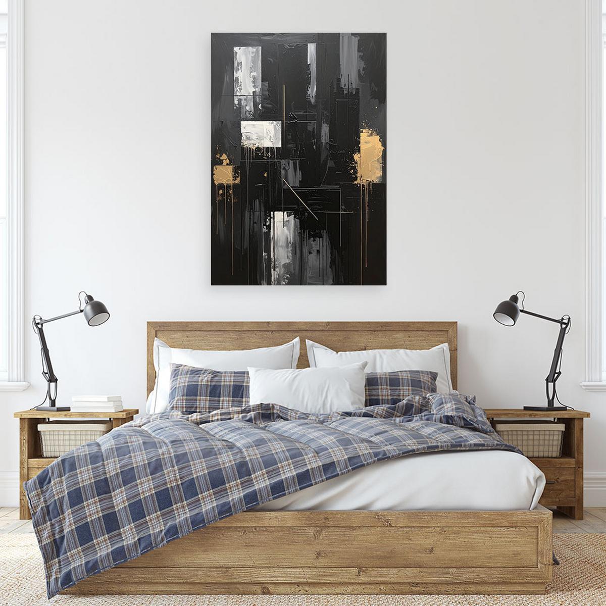 BILD auf Leinwand, Abstrakte Formen in Schwarzgold - Schwarz, Textil (40/60cm) - Feeby