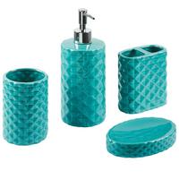 BADEZIMMER Set 4-teilig Keramik türkis Guatire - Blau, Stein (9/21/9cm) - Beliani
