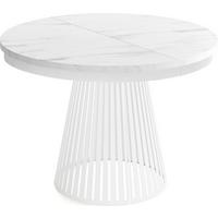 ESSTISCH Naro rund ausziehbar mit Weißem Lamellen-Metallgestell, Marmor Weiß 100-180/100/76 cm - Ecru/Weiß, Holzwerkstoff/Metall (100/176/76cm) - WFL GROUP
