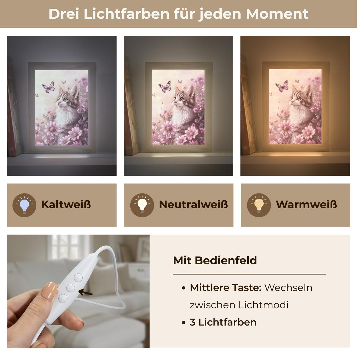 WANDLEUCHTE Kätzchen - Blumen - Schmetterlinge - Lila 15x20 cm - Altrosa, Holzwerkstoff (15/20/8cm) - OnlyWow