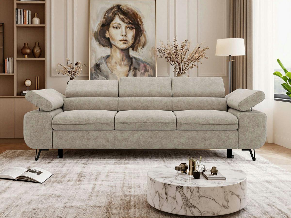 3-SITZER SOFA PETER mit Schlaffunktion - Greige Stukture - Greige/Schwarz, Textil/Metall (262/76/99cm) - MKS