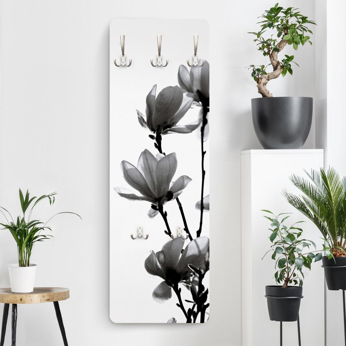 WANDGARDEROBE - Frühlingsbote Magnolie Schwarz, Weiß 34/105 cm - Schwarz, Holzwerkstoff (34/105/1.6cm) - Bilderwelten