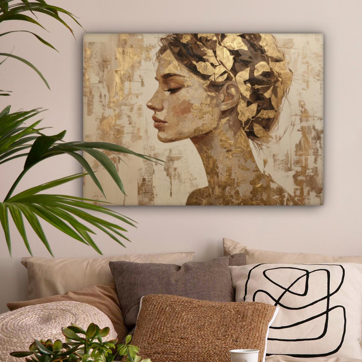 LEINWANDBILD Frau - Gold - Abstrakt - Textur Wandbilder 80x60 cm - Goldfarben, Textil (80/60cm) - MuchoWow