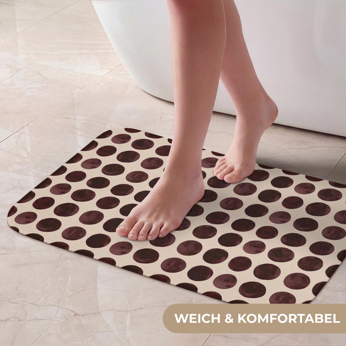BADEMATTE Polka dots - Muster - Braun 60x40 cm - Bordeaux, Textil (60/40cm) - OnlyWow