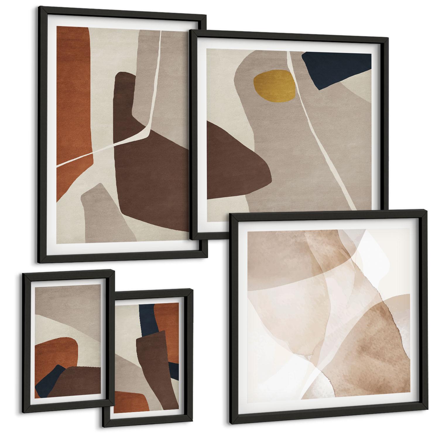 BILDER SET 5er Set - 50x50 cm & 20x30 cm & 40x60 cm Schwarzer Rahmen - Abstrakte moderne Formen - Schwarz, Kunststoff (40/60cm) - TULUP