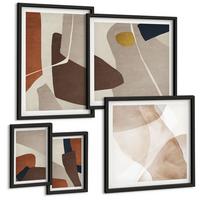 BILDER SET 5er Set - 50x50 cm & 20x30 cm & 40x60 cm Schwarzer Rahmen - Abstrakte moderne Formen - Schwarz, Kunststoff (40/60cm) - TULUP