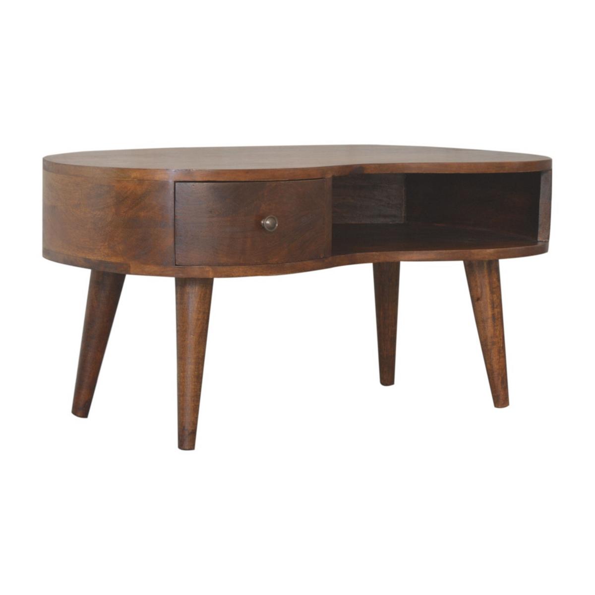 COUCHTISCH Massivholz-Kastanien-Welle, 1 Schublade und offenes Fach, Dunkelbraun - Dunkelbraun/Messingfarben, Mangoholz/Holz (50/80/40cm) - Artisan Furniture
