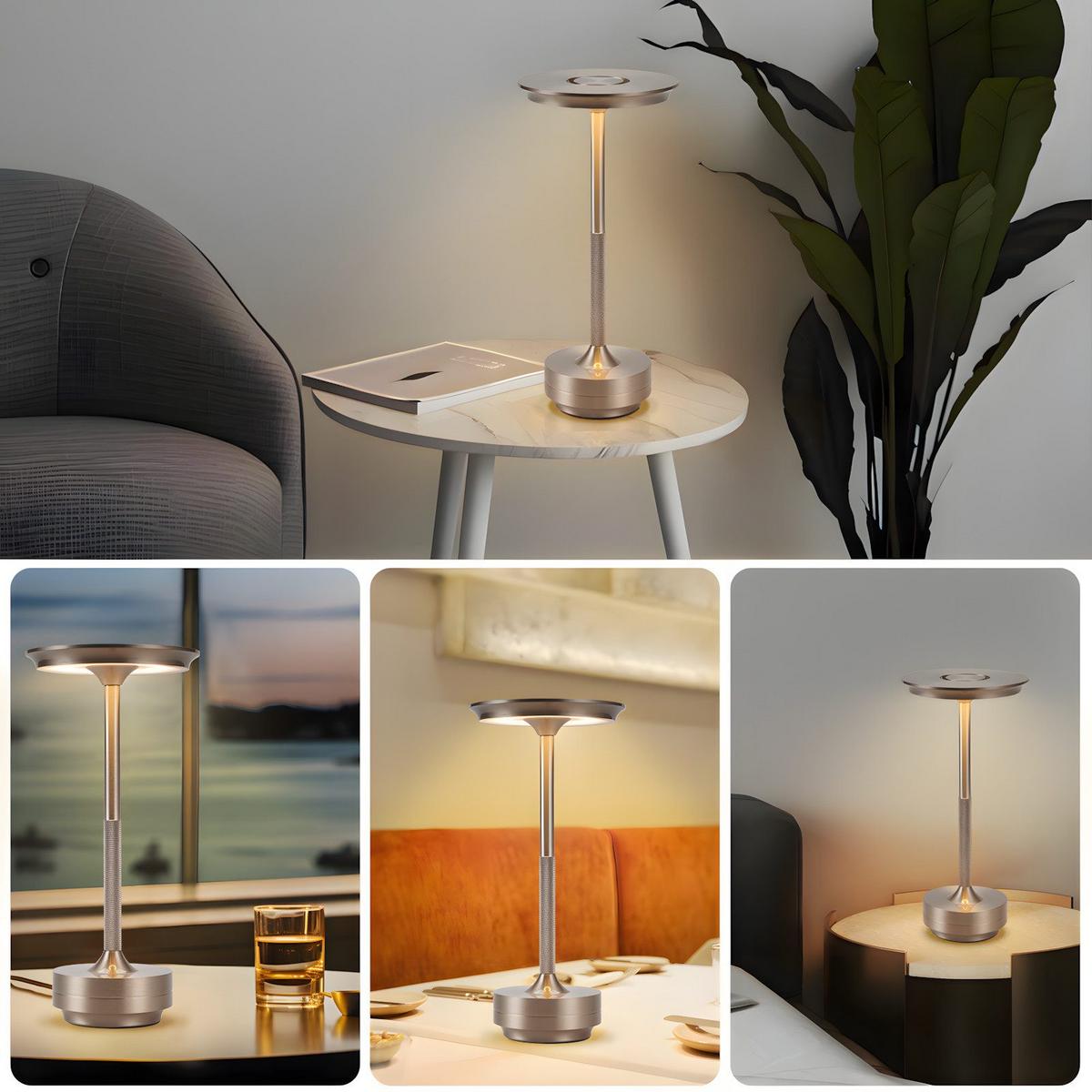 TISCHLEUCHTE Glanzig 12.8/12.8/27 cm - Nickelfarben, Kunststoff/Metall (12.8/12.8/27cm) - ZMH