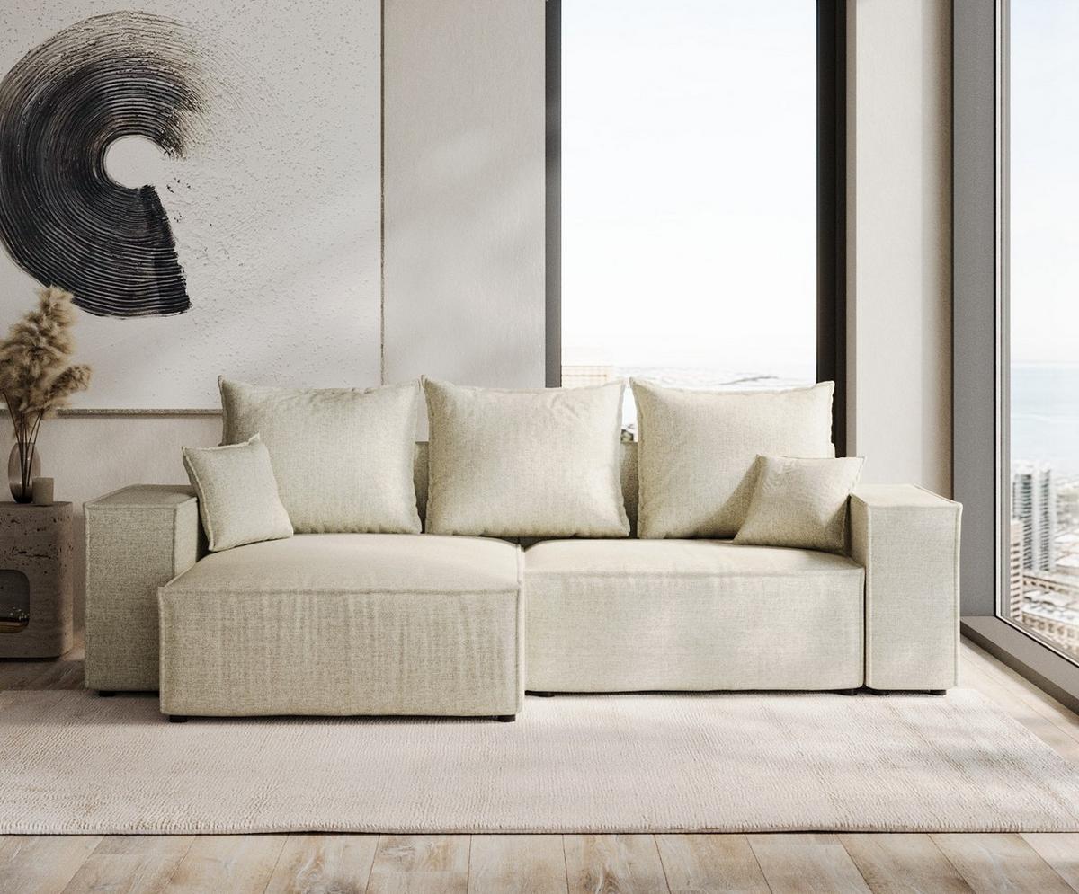 ECKSOFA SENSO mit Schlaffunktion Beige im City Stoff - Beige/Schwarz, Holz/Holzwerkstoff (255/148cm) - AltaBeds