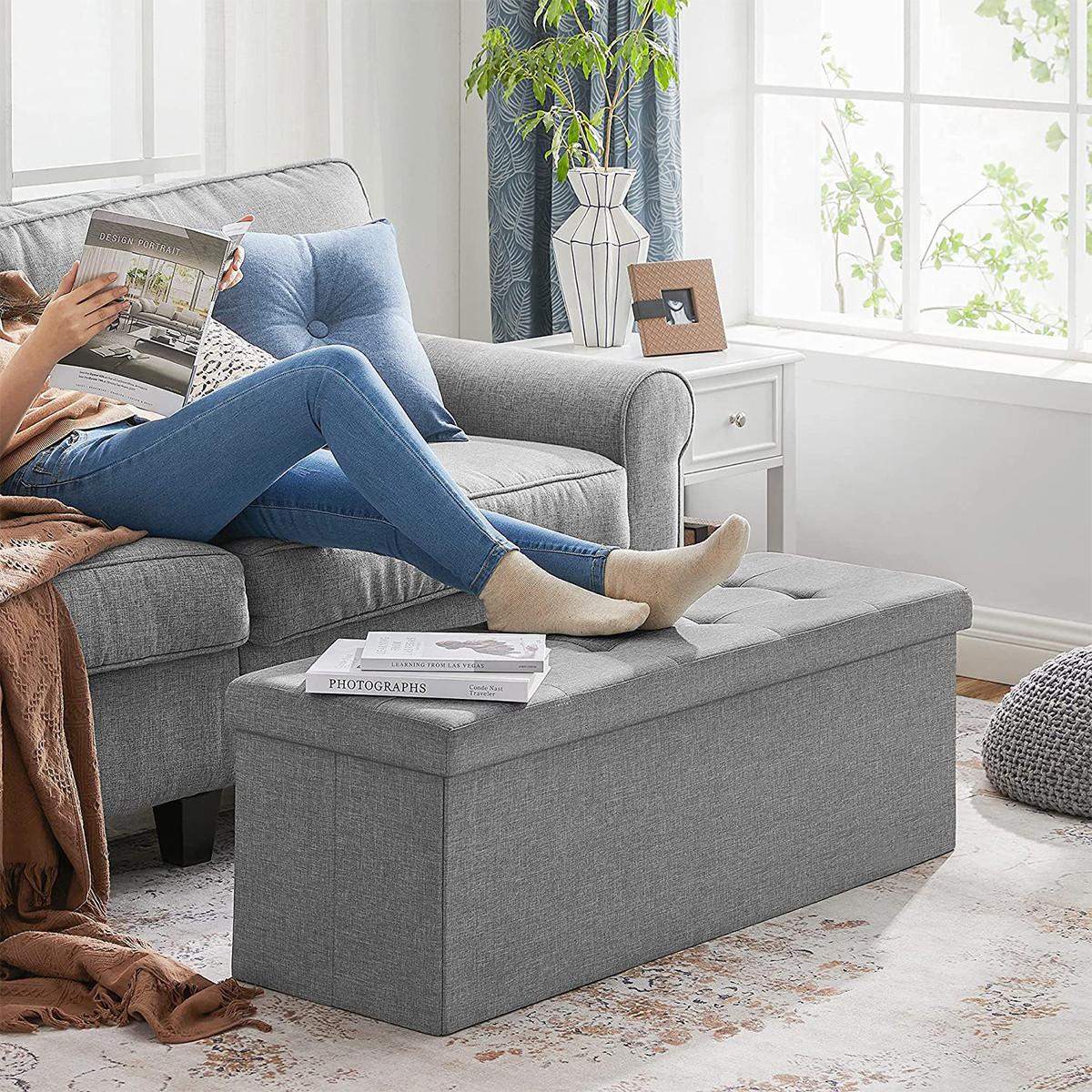 SITZBOX mit 2 Innenfächern - L110 cm - Grau, Holzwerkstoff (38/38/8cm) - Calicosy