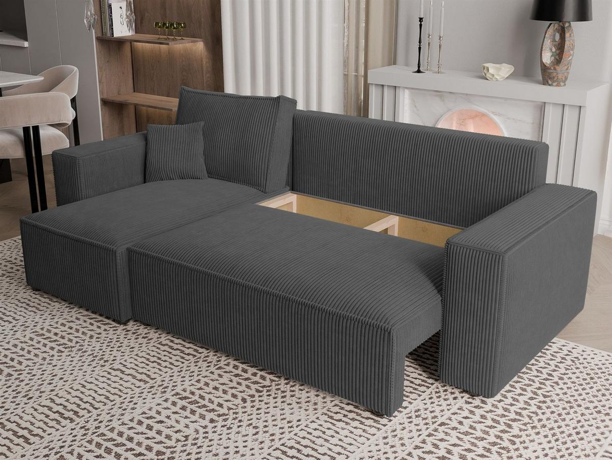 ECKSOFA Adara Mit Schlaffunktion - Dunkelgrau, Holzwerkstoff/Textil (244/145cm) - Fun Möbel