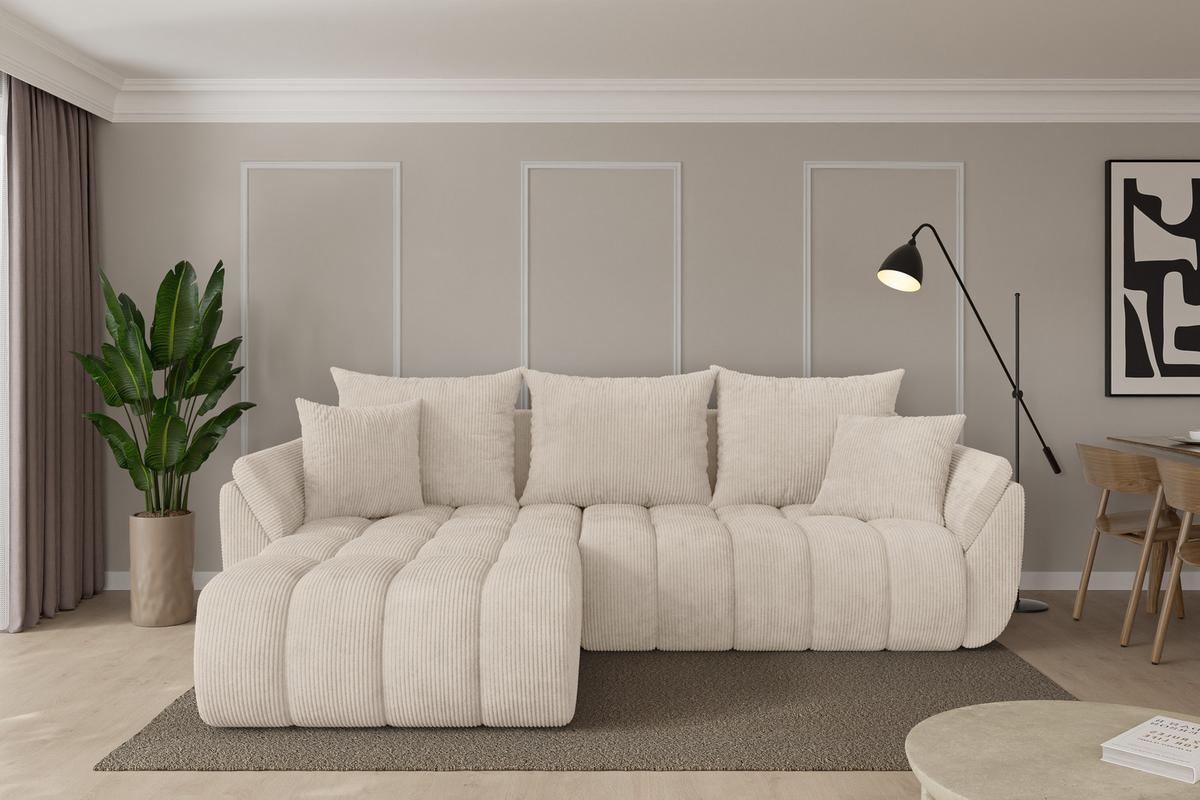 ECKSOFA mit Schlaffunktion Ottomane Links TOKO-L-v1 277x194x86 Beige Cord - Beige/Schwarz, Holzwerkstoff/Kunststoff (277/194cm) - ALTDECOR