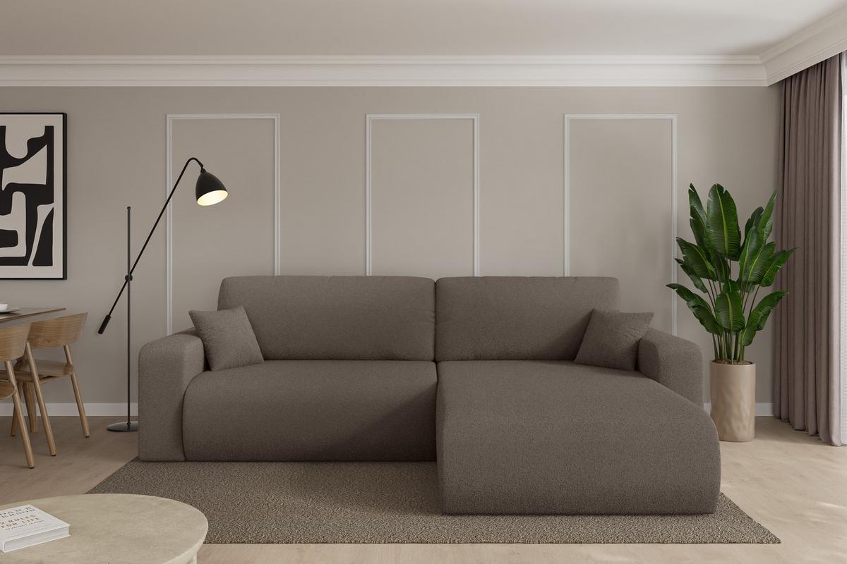 ECKSOFA mit Schlaffunktion Ottomane Rechts BERY-L 276x193x88 Braun Bouclé - Schwarz/Braun, Holzwerkstoff/Kunststoff (276/193cm) - ALTDECOR