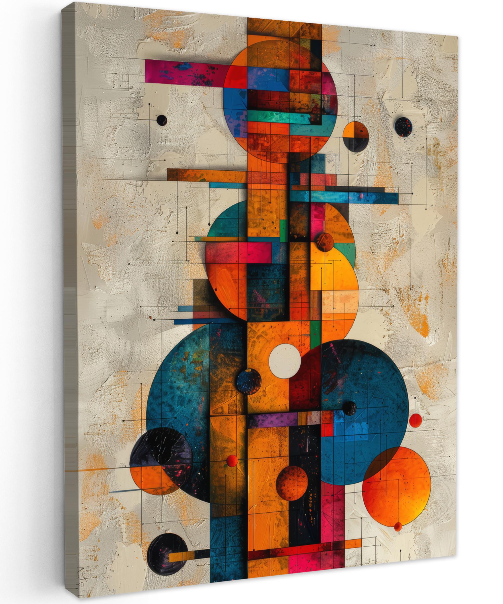 LEINWANDBILD Vintage - Moderne Kunst - Orange - Geometrische Formen Room Decor 30x40 cm - Multicolor, Textil (30/40cm) - MuchoWow