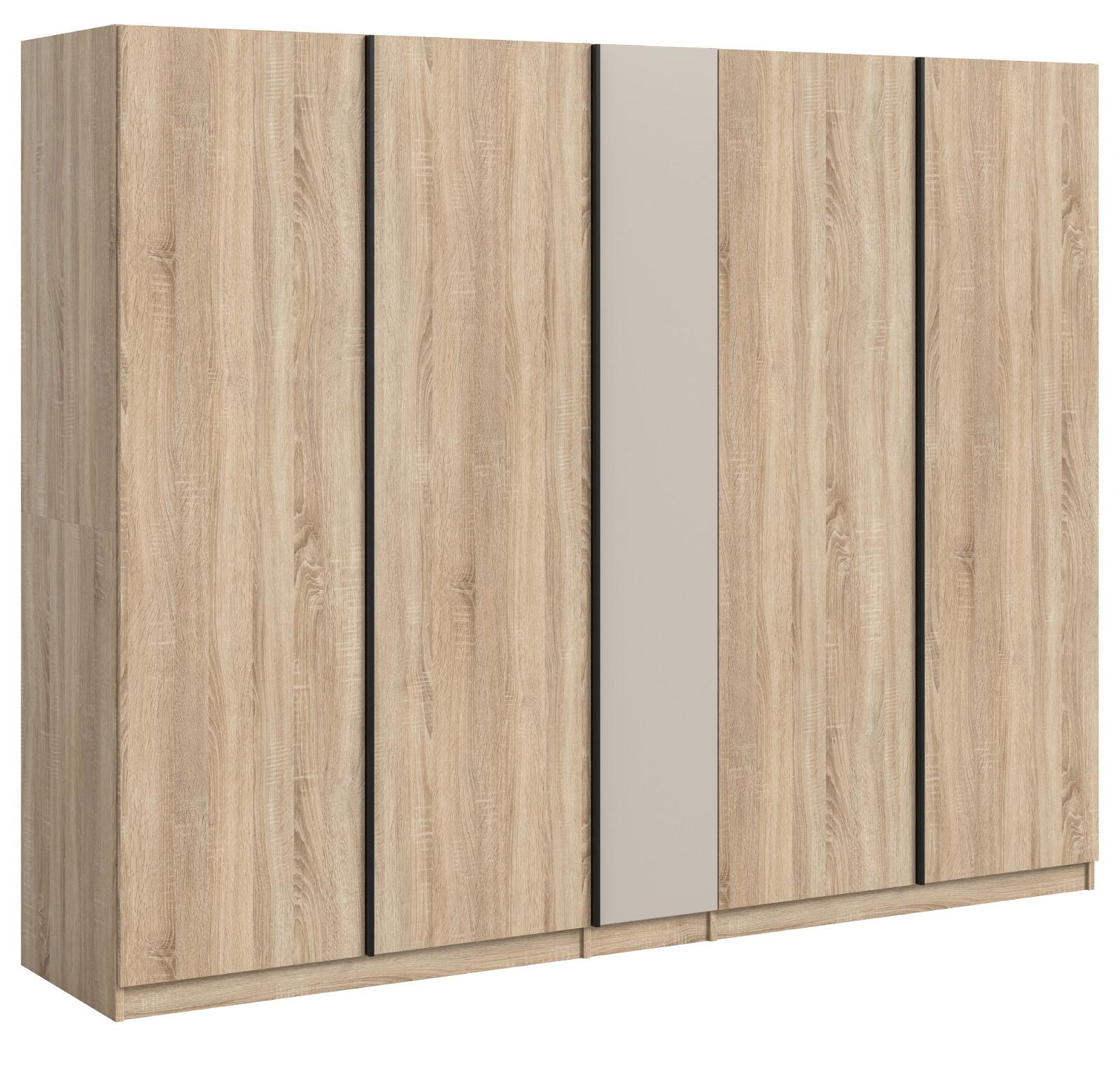 KLEIDERSCHRANK Eiche Sonoma, Kaschmir 5-türig 230 x 183 cm, Drehtürenschrank mit viel Stauraum - Kaschmir/Eichefarben, Holzwerkstoff/Kunststoff (230/183/53cm) - Inn.Furn