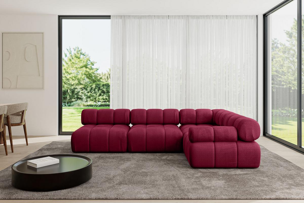 ECKSOFA modulares Sofa Mende-L2 - 285x190x70 cm Bordeauxrot Velours - Bordeaux, Holzwerkstoff/Textil (285/190cm) - ALTDECOR