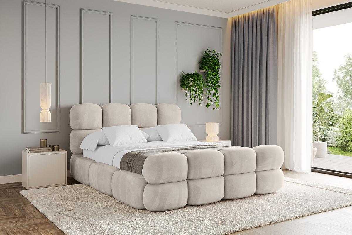 POLSTERBETT mit Bettkasten, Fußteil und Lattenrost, Bett mit Matratze H3/H4 - NOMA-Z 180x200 Beige - Beige, Holzwerkstoff/Textil (180/200cm) - ALTDECOR