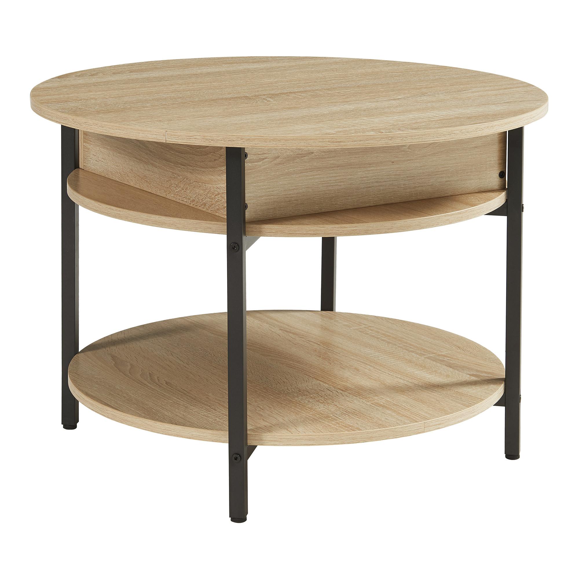 COUCHTISCH Kandas 70/49 cm - Eichefarben/Schwarz, Holzwerkstoff/Metall (70/70/49cm) - [en.casa]
