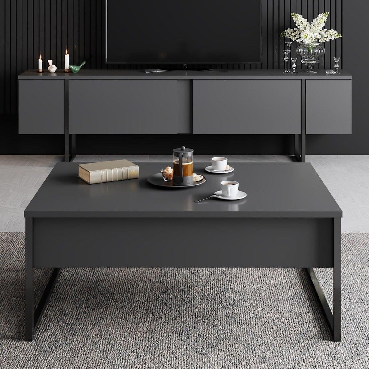 TV-MÖBEL luxe Schwarz - Anthrazit, Holzwerkstoff (180/50/30cm) - Calicosy