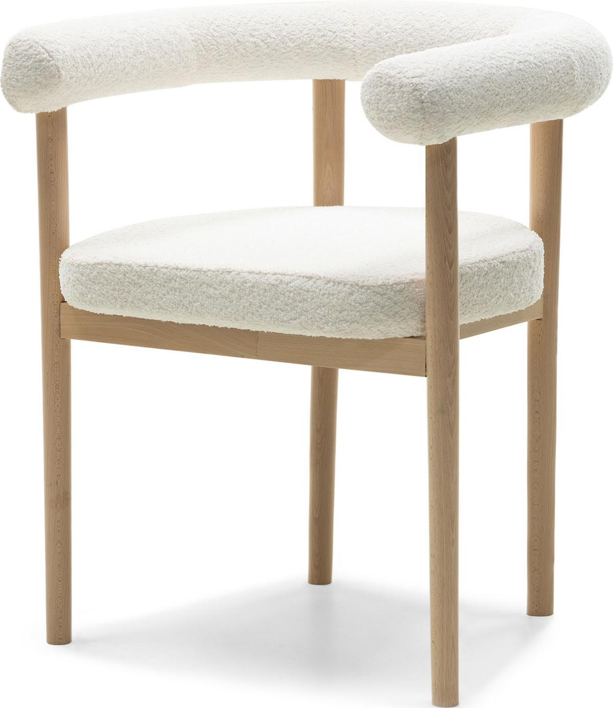 ESSZIMMERSTUHL MAYA 4er Set in Weiß Boucle mit massivem Buchenholzgestell 62/56/78 cm - Hellbraun/Weiß, Holz/Textil (61/74/57.5cm) - WFL GROUP