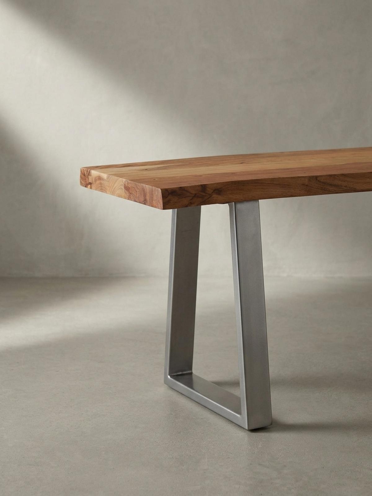 ESSZIMMERBANK Massivholz Metall Baumkante Chromgestell, Akazie 140x40x46 cm - Silberfarben/Braun, Holz/Metall (140/46/40cm) - KADIMA DESIGN