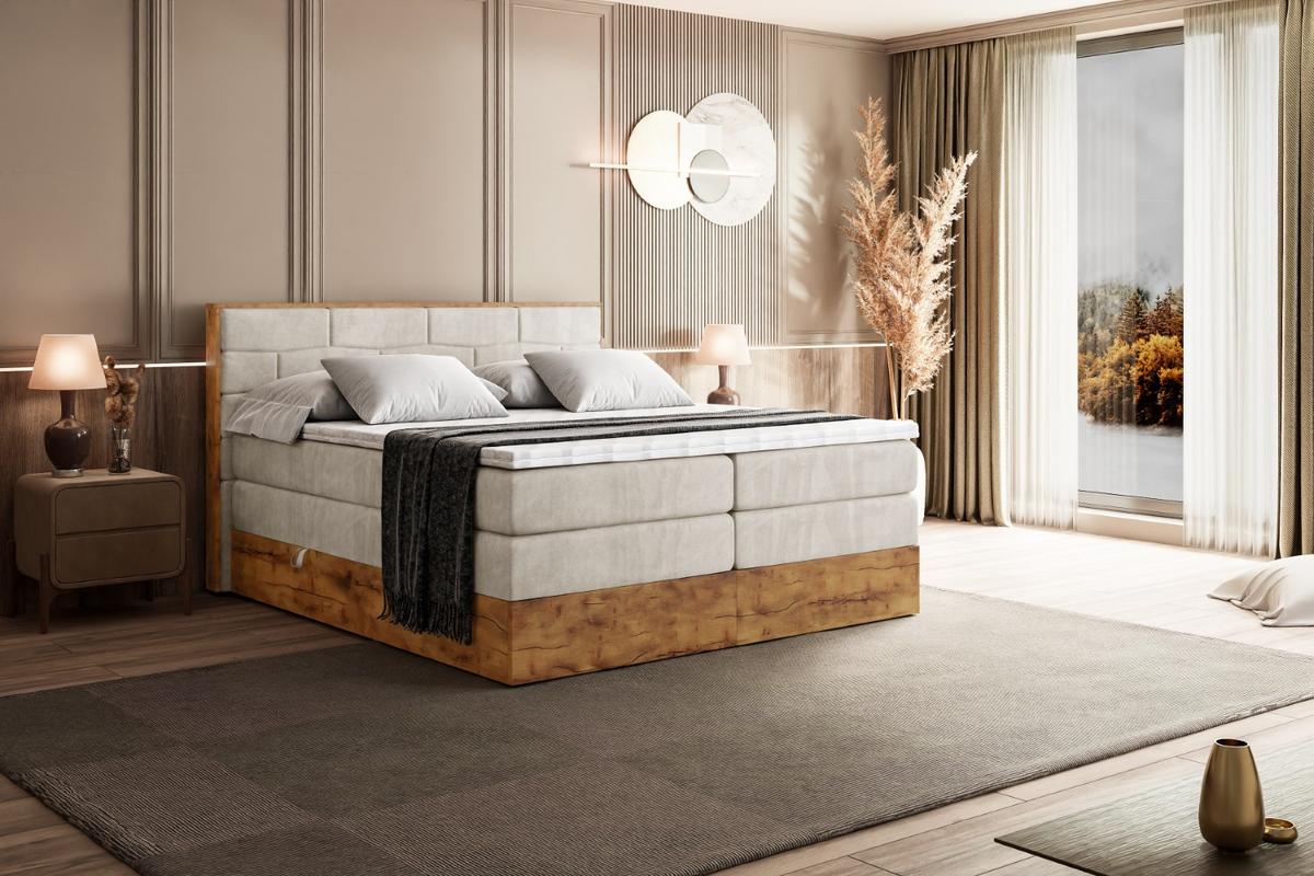 BOXSPRINGBETT mit Matratze H3|H4 und Lattenrost - LOLLI8 KING-180x200 - Beige Casablanca - Beige, Holzwerkstoff (180/200cm) - ALTDECOR