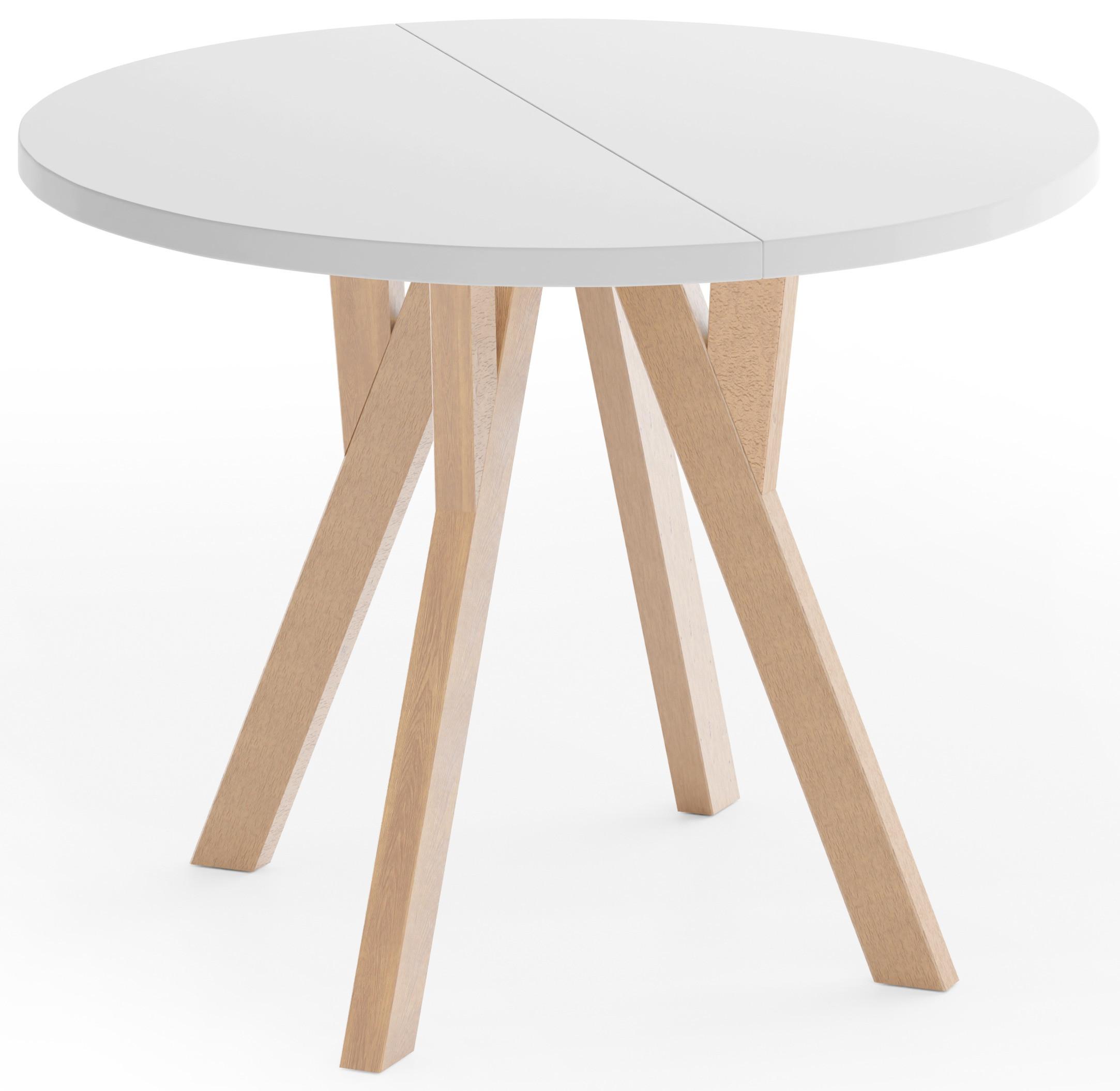 ESSTISCH Avero rund, ausziehbar, Massivholzbeine aus Buche, Weiß 80-130/80/77 cm - Hellbraun/Weiß, Holz/Holzwerkstoff (80/130/76.5cm) - WFL GROUP