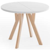 ESSTISCH Avero rund, ausziehbar, Massivholzbeine aus Buche, Weiß 100-300/100/77 cm - Hellbraun/Weiß, Holz/Holzwerkstoff (100/300/76.5cm) - WFL GROUP