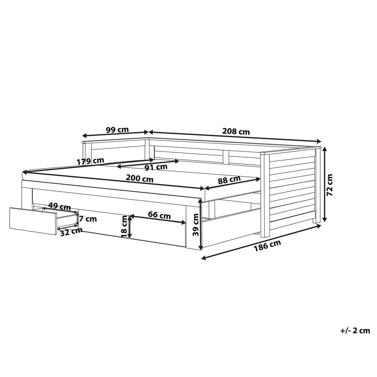 TAGESBETT Heller Holzfarbton 90-200 cm Cahors - Eschefarben, Holzwerkstoff (90/200cm) - Beliani