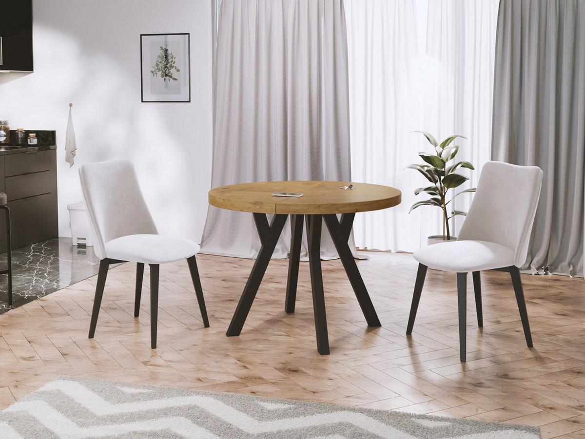ESSTISCH Twixy runder ausziehbarer, Lancelot Eiche 100-200/100/76 cm - Eichefarben/Schwarz, Holz/Holzwerkstoff (100/200/76cm) - WFL GROUP