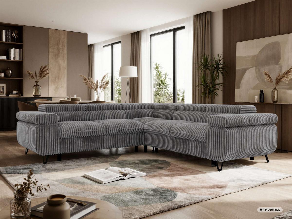 ECKSOFA QUADRO L - Grau Cord - Links Seite - Schwarz/Grau, Textil/Metall (269/269cm) - MKS