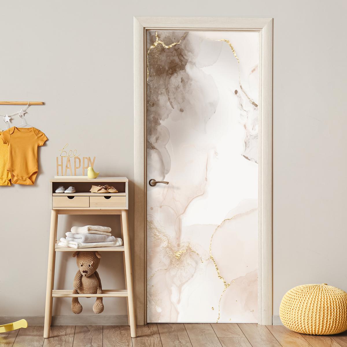 TÜRAUFKLEBER Marmor - Braun - Linie 90x235 cm - Türtapete - Champagner, Kunststoff (90/0.1cm) - MuchoWow