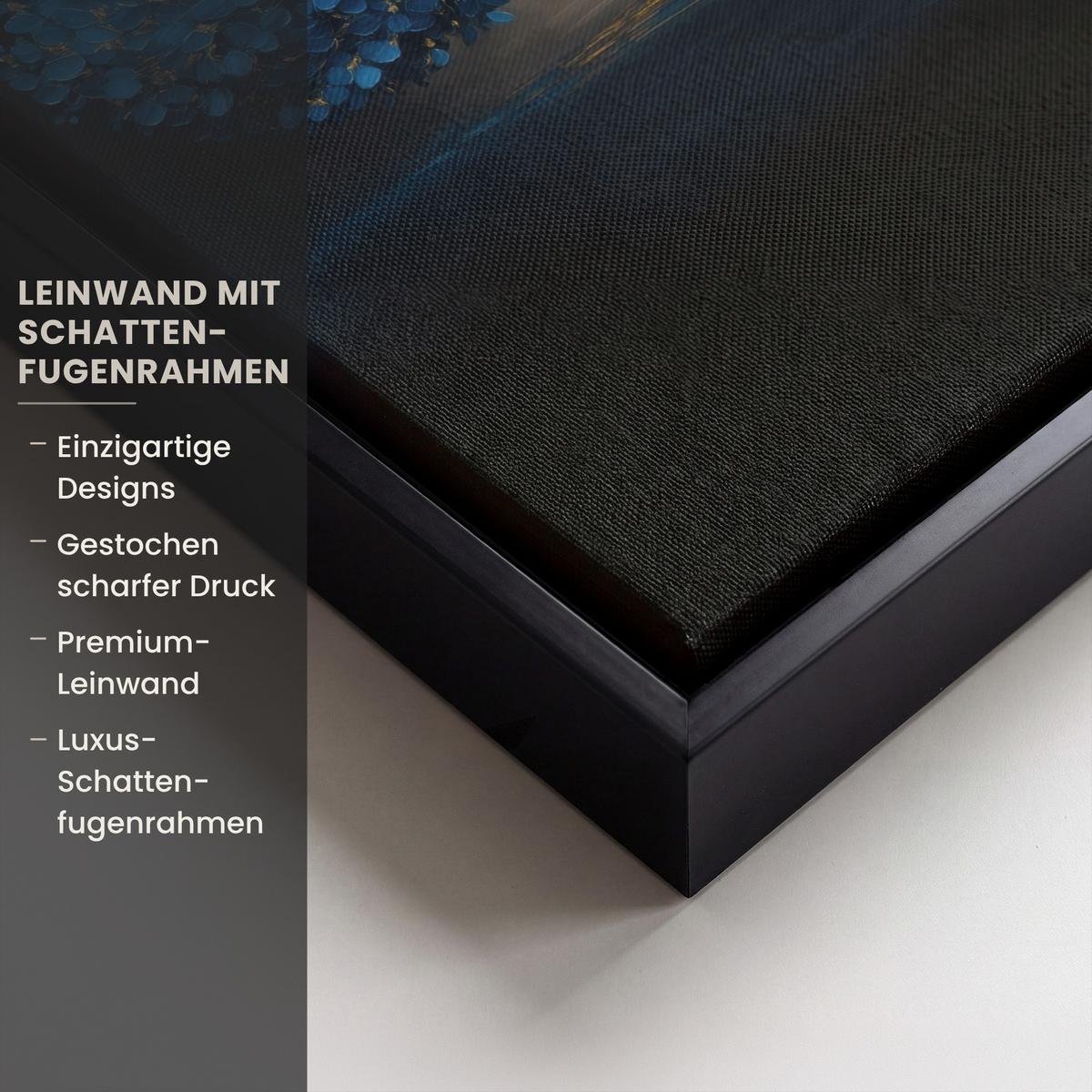 LEINWAND Bilder mit Rahmen - Baum - Blau - Blätter - Pinselstriche - 20x30 - Blau, Textil (20/30cm) - MuchoWow