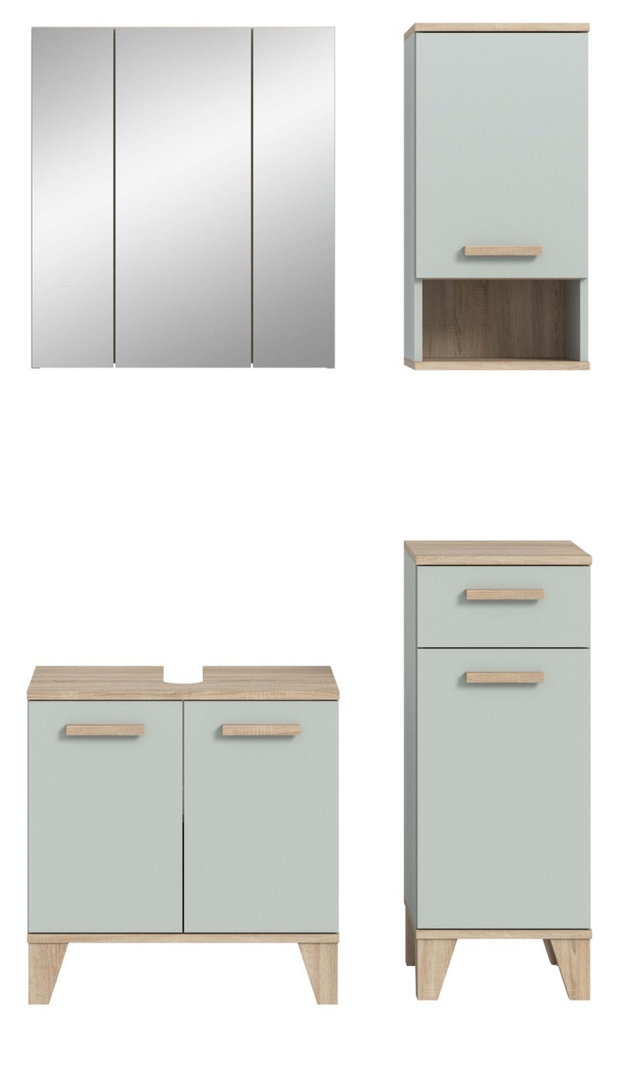 BADMÖBEL-SET 4-teilig grün, Eiche 109 x 190 cm, Badkombination skandinavisches Design - Eichefarben/Grün, Glas/Holzwerkstoff (109/190/34cm) - Inn.Furn