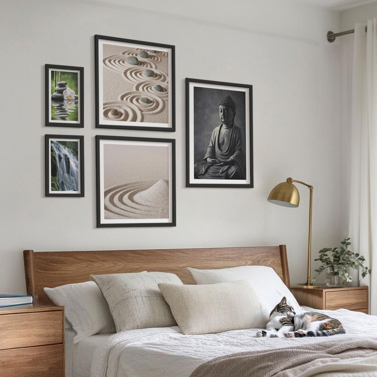 BILDER SET 5er Set - 50x50 cm & 20x30 cm & 40x60 cm Schwarzer Rahmen - Fußabdruck eines Astronauten auf dem Mond - Schwarz, Kunststoff (40/60cm) - TULUP