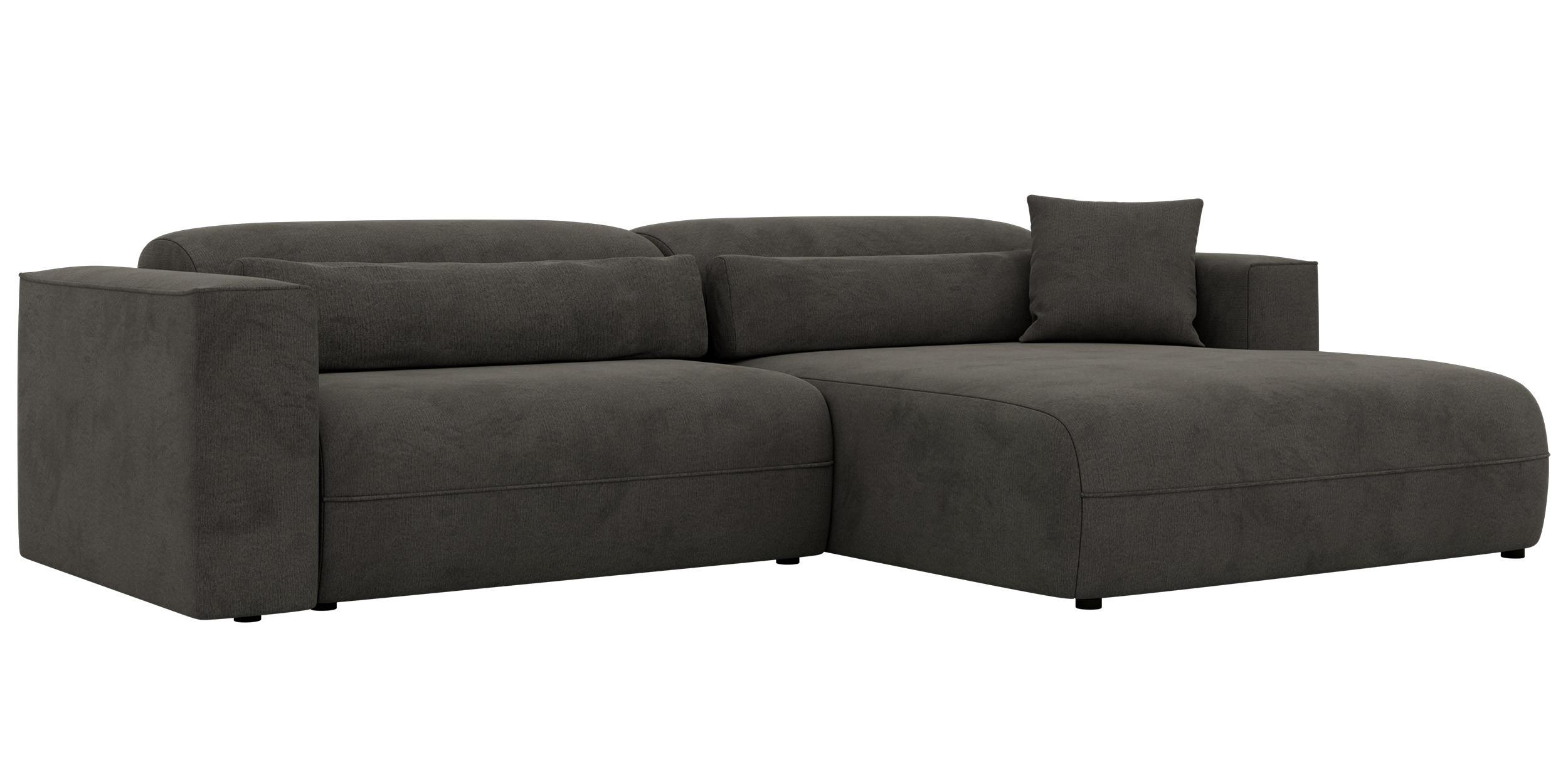 ECKSOFA PAZURRO L - Dunkelgrau Velvet - Rechts Seite - Dunkelgrau/Schwarz, Kunststoff/Textil (288/180cm) - MKS