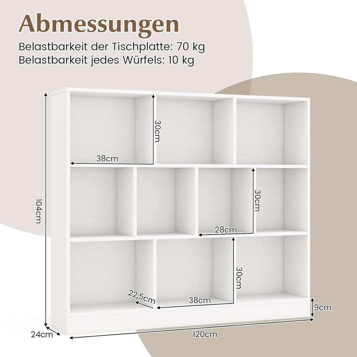 BÜCHERREGAL Weiß - Weiß, Holzwerkstoff (120/104/24cm) - COSTWAY