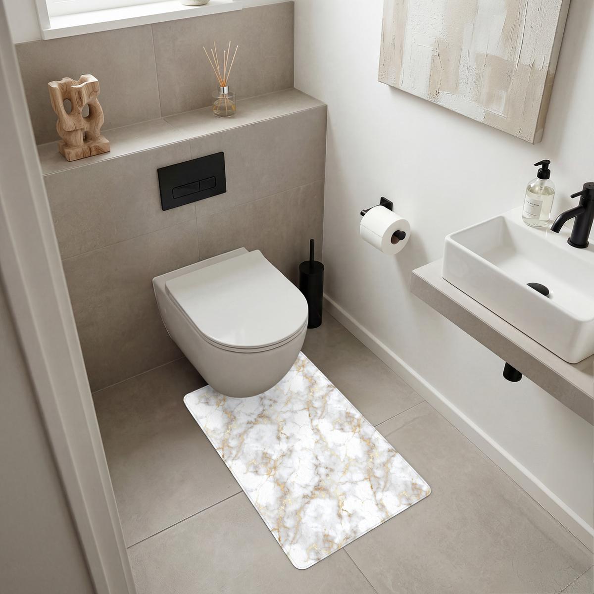 WC-VORLEGER Goldene Adern - Marmor - Weiß WC Teppich 50x80 cm - Weiß, Textil (50/1cm) - OnlyWow