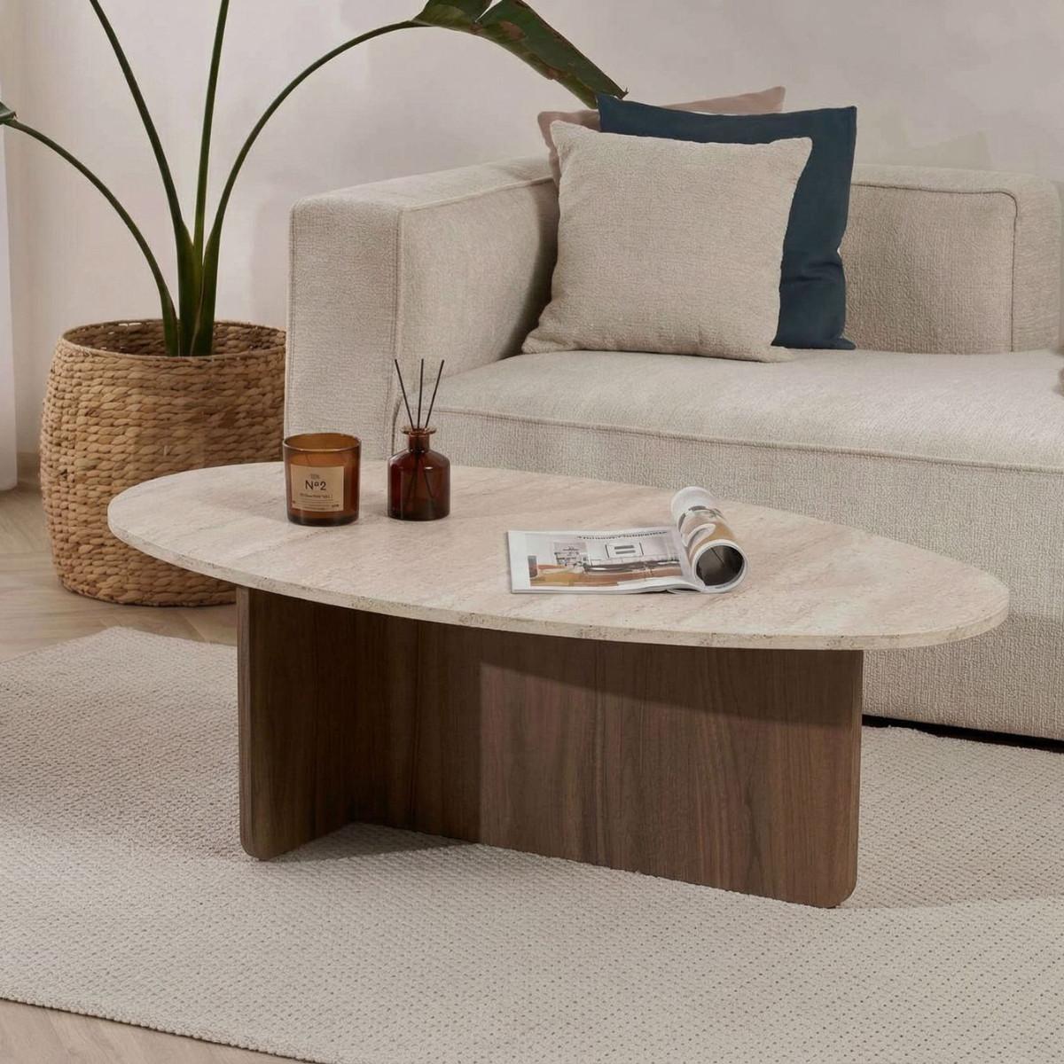 COUCHTISCH mit ovaler Platte L125 cm 65/120/40 cm - Eichefarben, Holzwerkstoff (70/65/40cm) - Calicosy