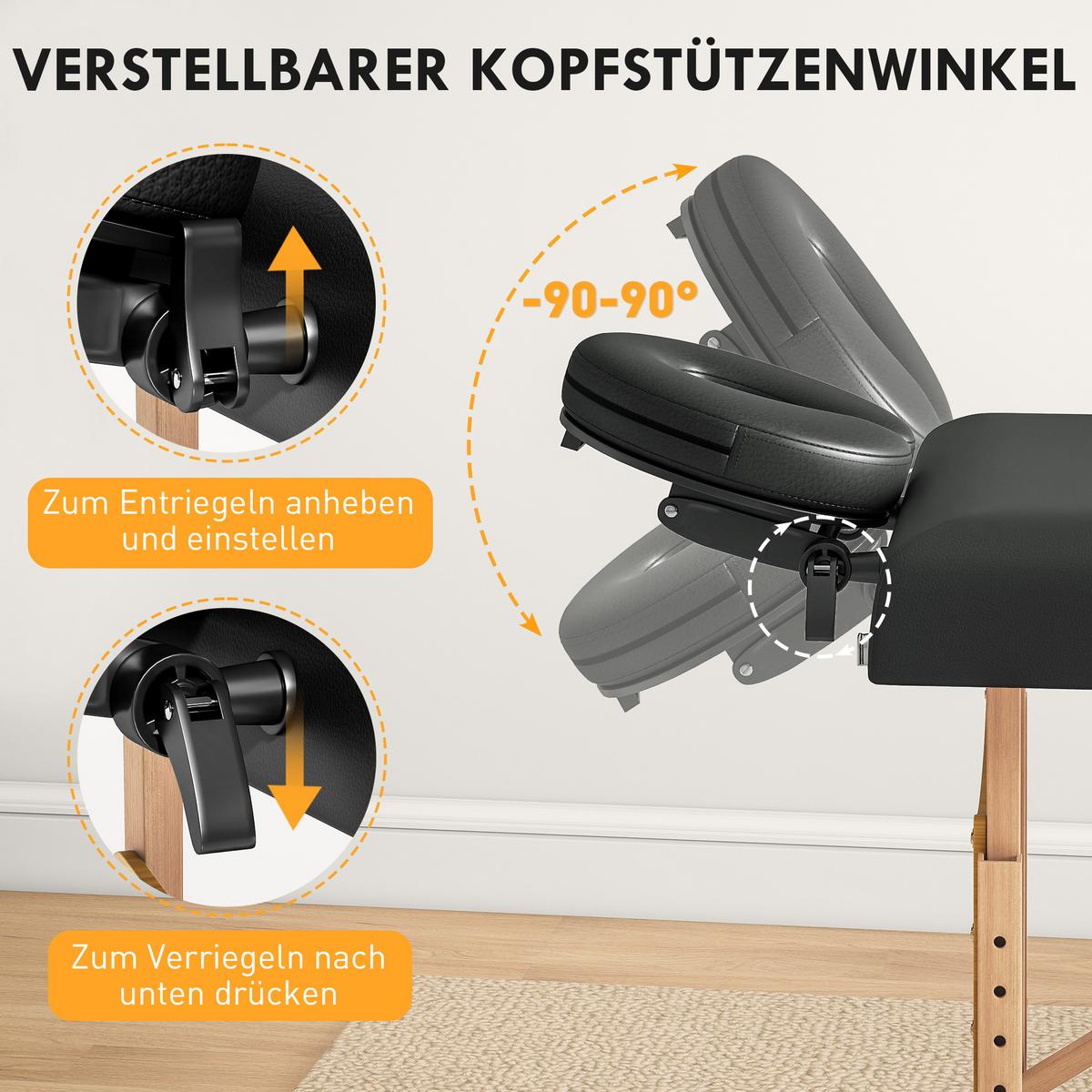 MASSAGELIEGE Kunstleder Holz Schwarz - Schwarz, Kunststoff (70/86/215cm) - HOMCOM