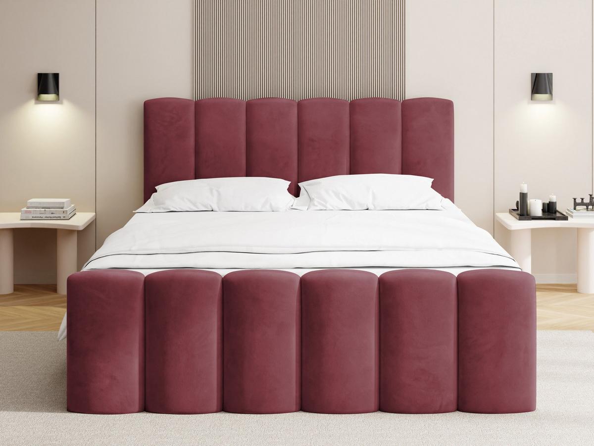 BOXBETT Serenity mit Bettkasten, Bordeaux Rot Samt 200x200 cm – inkl. H4 Taschenfederkern Matratze & Foam Topper - Bordeaux/Schwarz, Holz/Holzwerkstoff (200/200cm) - WFL GROUP