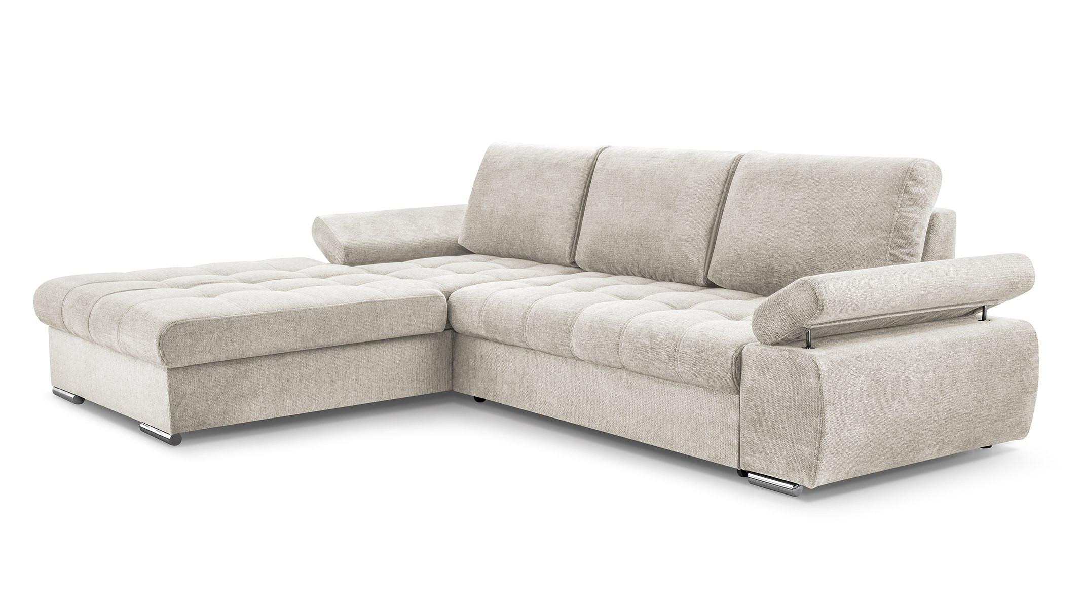 ECKSOFA SANDRO Beige Geflochtener Stoff mit Schlaffunktion - Beige, Holz (277/201cm) - MASSENO