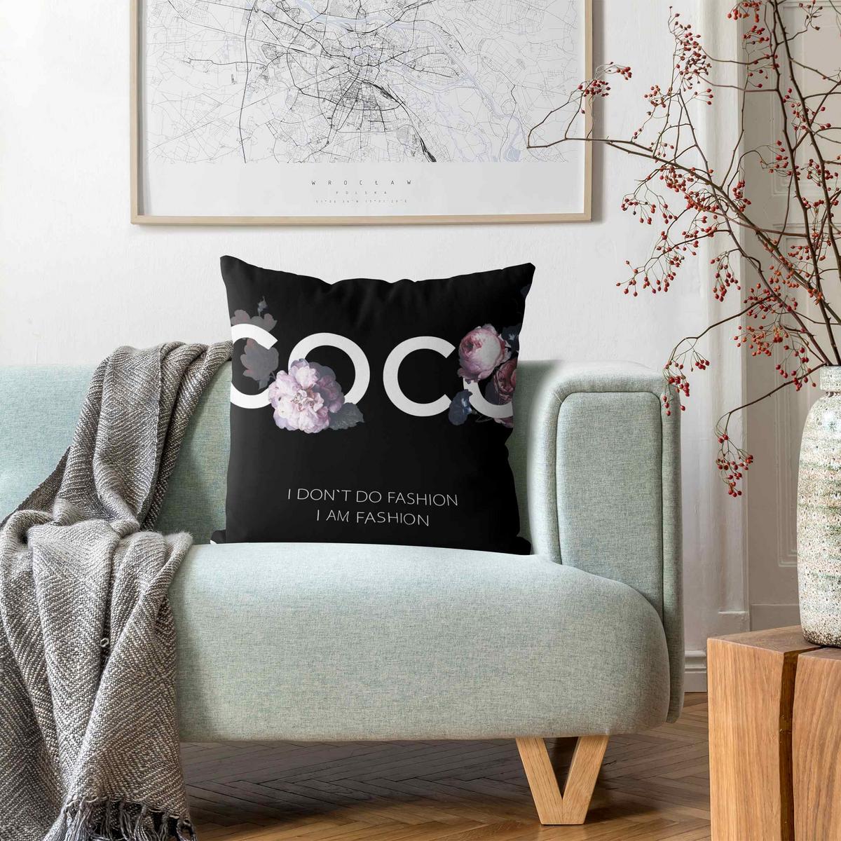 DEKOKISSEN COCO - I don´t do fashion Rosen Schwarz 40/40 cm - Schwarz, Textil (40/40/10cm) - Bilderwelten