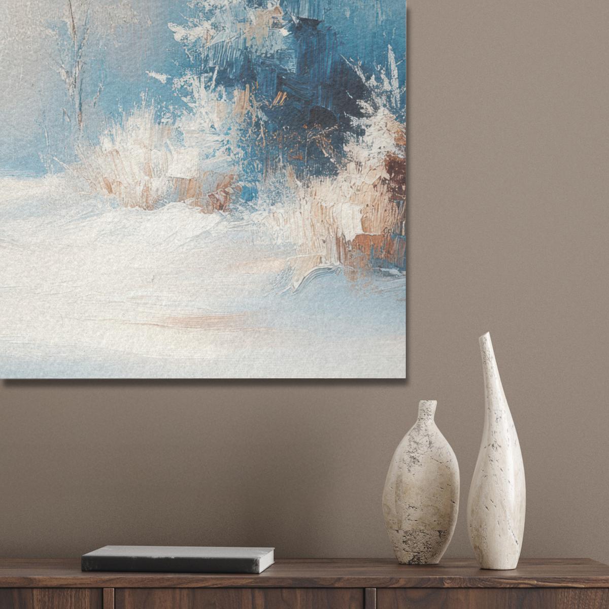 AKUSTIKBILD Wald - Winter - Natur - Abstrakt - Schnee Gemälde 80x60 cm - Weiß, Kunststoff (80/60/0.9cm) - MuchoWow