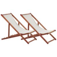 LIEGESTUHL Set mit 2 klappbaren Dunkelbraun Anzio - Weiß, Holz (54/70/97cm)