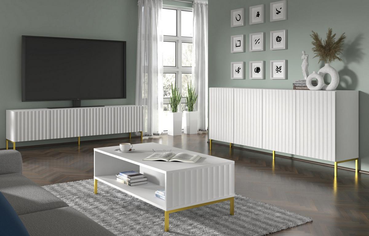 KOMMODE Weiß, Gold 200/87/42 - Weiß, Holzwerkstoff (200/87/42cm) - RAUMHIRSCH FURNITURE
