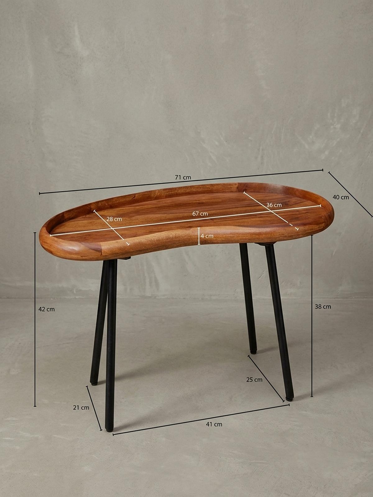 COUCHTISCH Massivholz mit Metallbeinen, Nierenform, Handgefertigt, Braun 71x40x42 cm - Schwarz/Braun, Holz/Metall (40/71/42cm) - KADIMA DESIGN