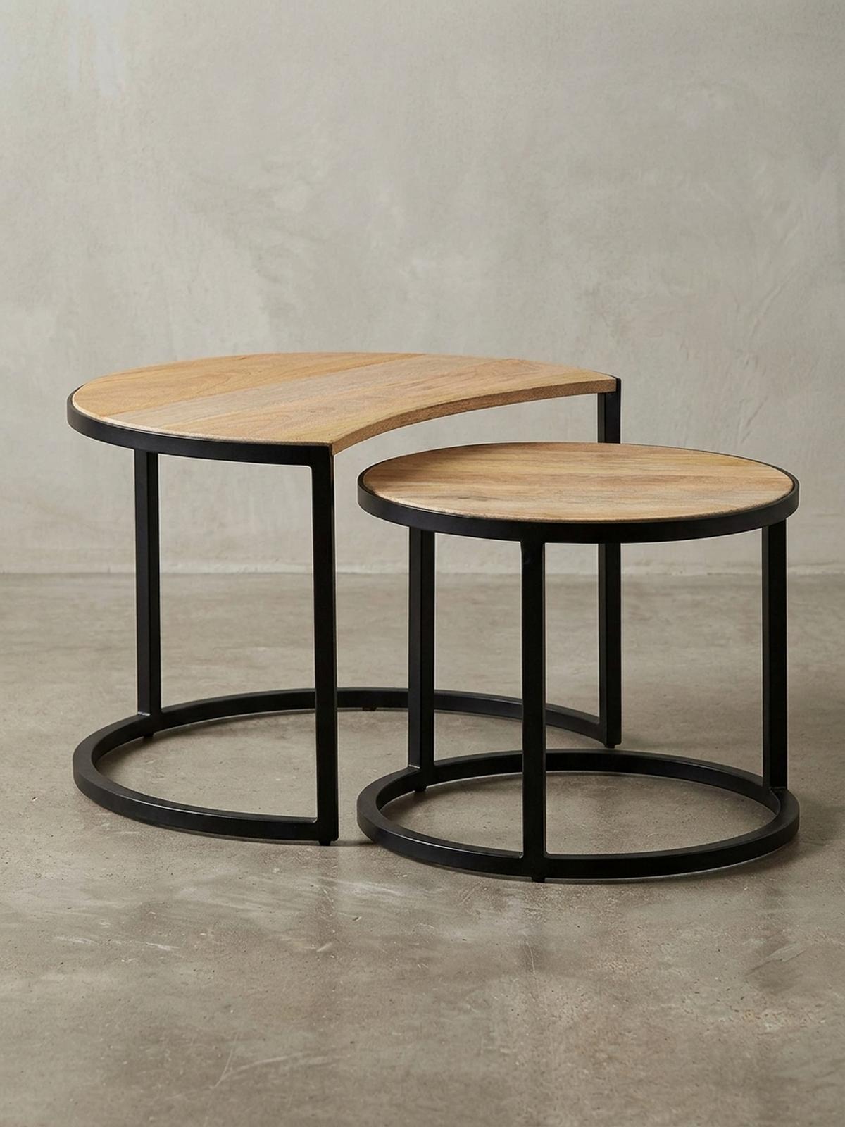 COUCHTISCH 2er Set Holz Metall Industrial Handgefertigt ESINO, Beige 60x41x41 cm - Beige/Schwarz, Holz/Metall (41/60/41cm) - KADIMA DESIGN