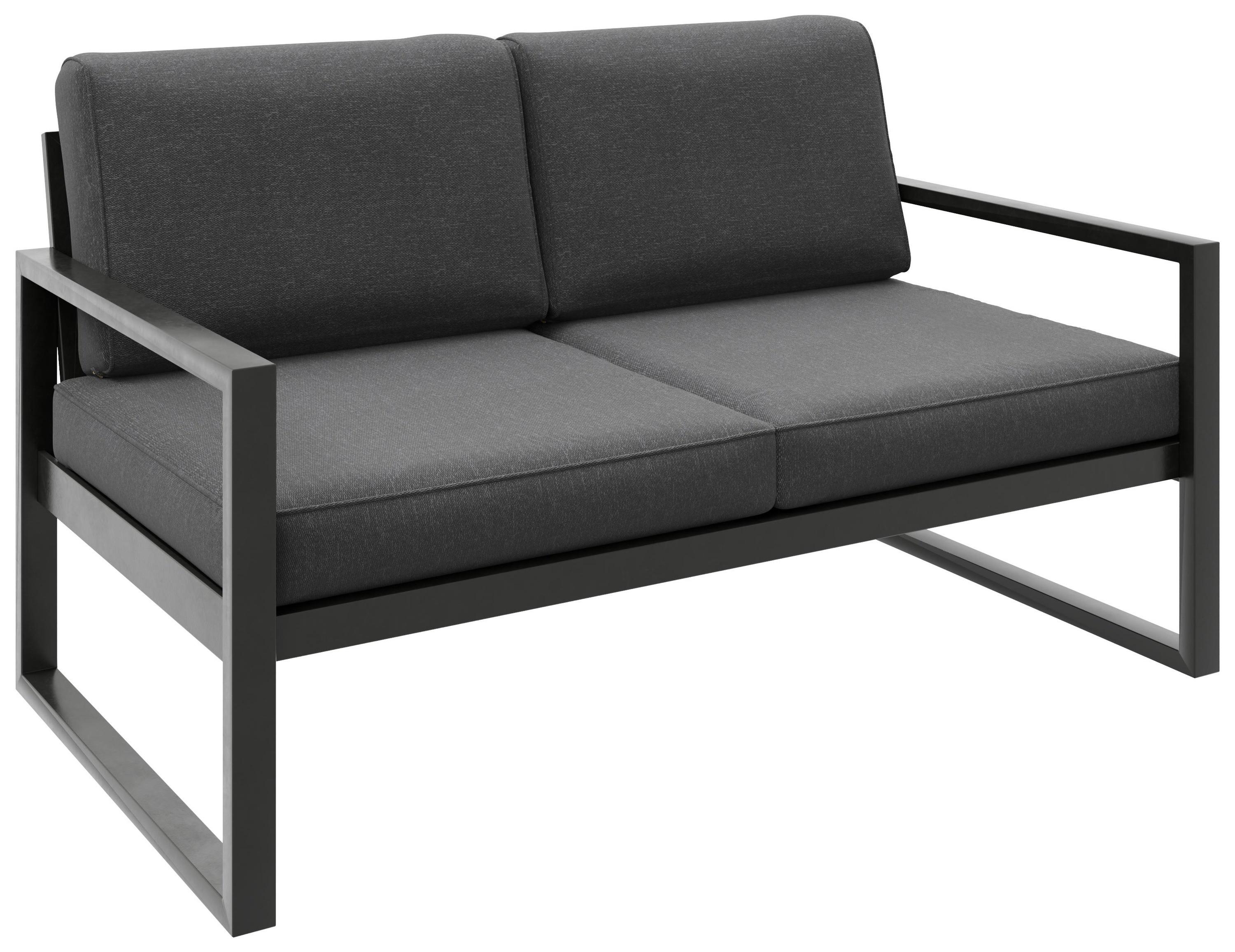 GARTENBANK Bellano Outdoor 2-Sitzer Polster-Loungebank, Stahlgestell Schwarz, Grau 76/146/80 cm - Grau, Textil (146/86/80cm) - WFL GROUP